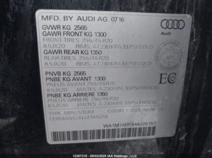 WA1M7AFP3HA025157 2017 AUDI