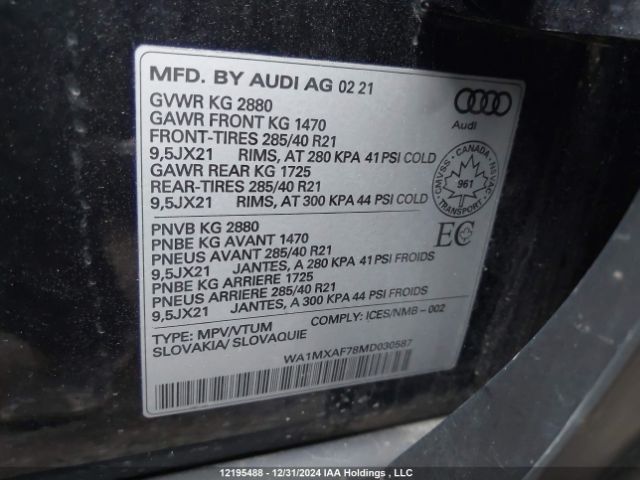 WA1MXAF78MD030587 2021 AUDI
