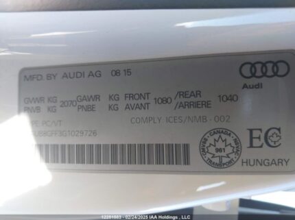 WAUB8GFF3G1029726 2016 AUDI