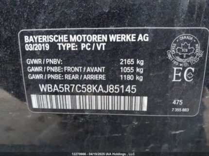 WBA5R7C58KAJ85145 2019 BMW