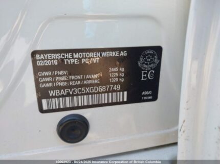WBAFV3C5XGD678749 2016 BMW