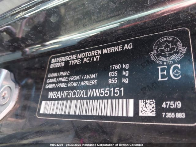 WBAHF3C0XLWW55151 2020 BMW