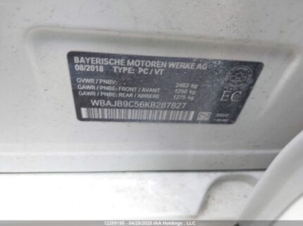 WBAJB9C56KB287827 2019 BMW