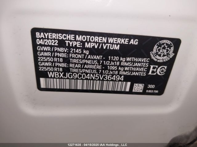 WBXJG9C04N5V36494 2022 BMW