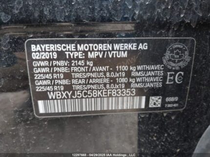 WBXYJ5C58KEF83353 2019 BMW