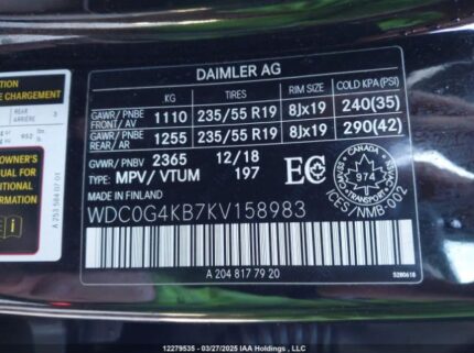 WDC0G4KB7KV158983 2019 MERCEDES-BENZ