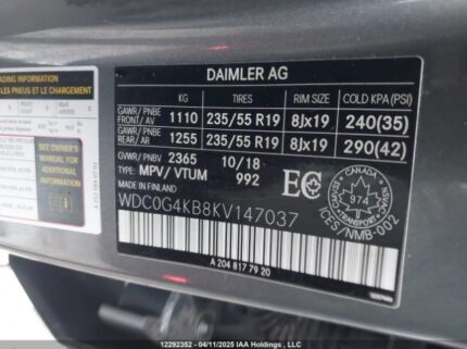 WDC0G4KB8KV147037 2019 MERCEDES-BENZ