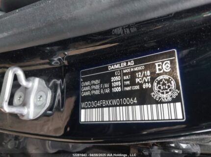 WDD3G4FBXKW010064 2019 MERCEDES-BENZ