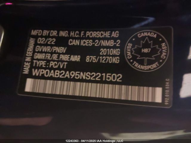 WP0AB2A95NS221502 2022 PORSCHE