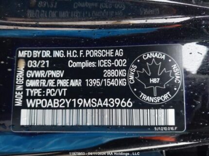 WP0AB2Y19MSA43966 2021 PORSCHE