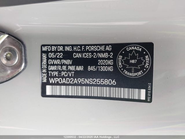 WP0AD2A95NS255806 2022 PORSCHE