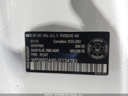 WP0BB2A90JS134783 2018 PORSCHE