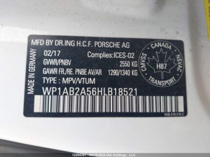 WP1AB2A56HLB18521 2017 PORSCHE