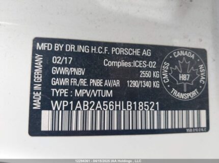 WP1AB2A56HLB18521 2017 PORSCHE