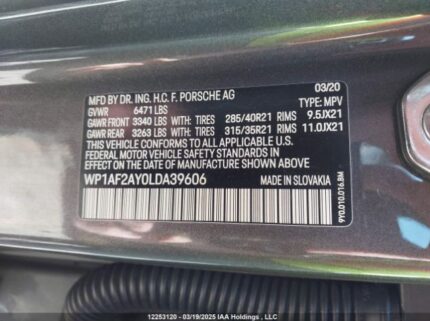 WP1AF2AY0LDA39606 2020 PORSCHE