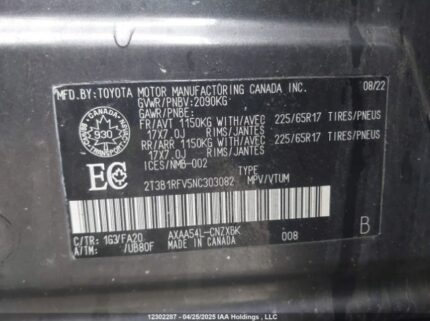 2T3B1RFV5NC303082 2022 TOYOTA
