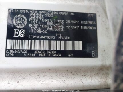 2T3B1RFV8MC190873 2021 TOYOTA