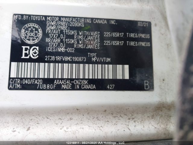 2T3B1RFV8MC190873 2021 TOYOTA