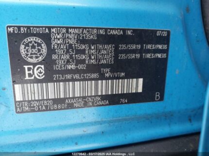 2T3J1RFV6LC125885 2020 TOYOTA