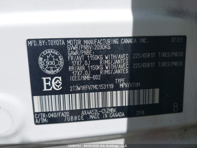 2T3W1RFV7MC153119 2021 TOYOTA