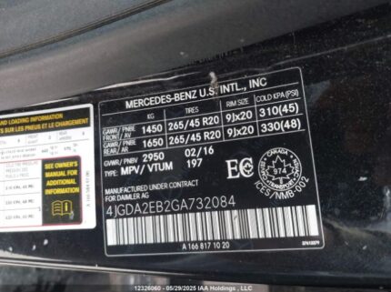 4JGDA2EB2GA732084 2016 MERCEDES-BENZ
