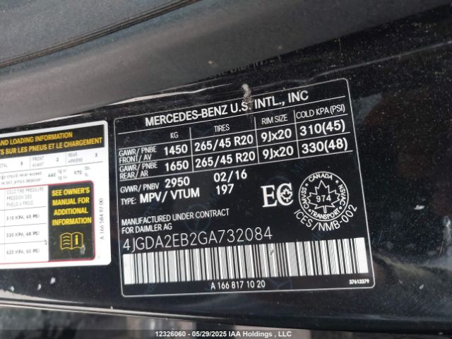 4JGDA2EB2GA732084 2016 MERCEDES-BENZ