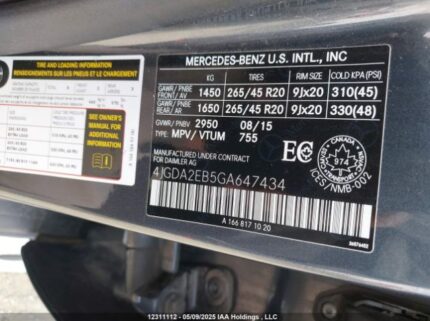 4JGDA2EB5GA647434 2016 MERCEDES-BENZ