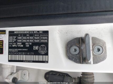 4JGDA5GB2JB114179 2018 MERCEDES-BENZ