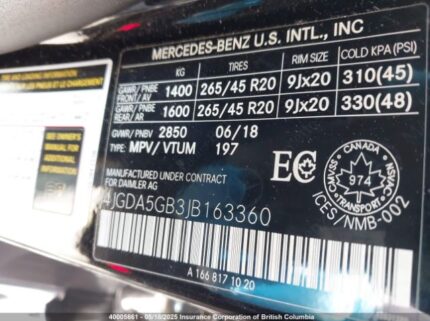 4JGDA5GB3JB163360 2018 MERCEDES-BENZ