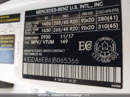 4JGDA6EB6JB065366 2018 MERCEDES-BENZ