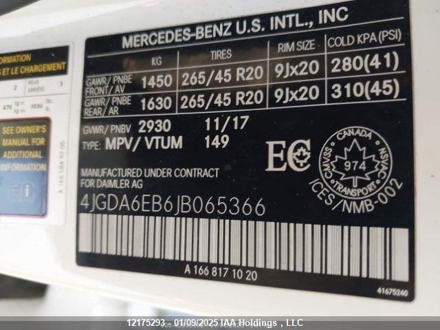 4JGDA6EB6JB065366 2018 MERCEDES-BENZ