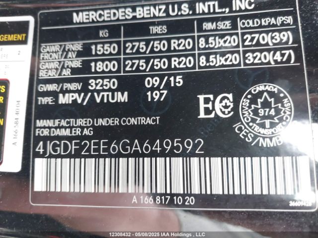 4JGDF2EE6GA649592 2016 MERCEDES-BENZ