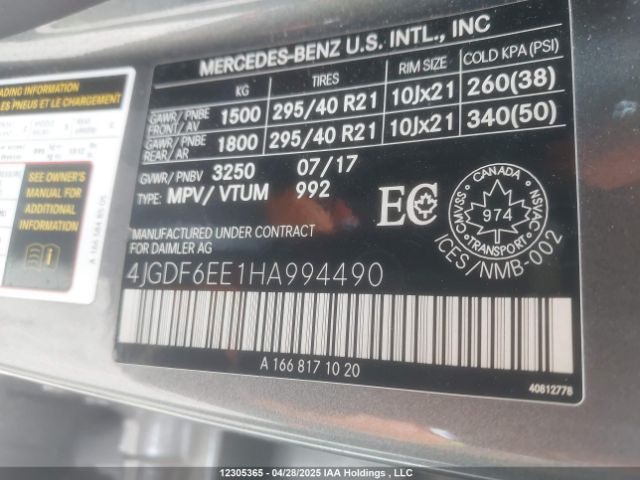 4JGDF6EE1HA994490 2017 MERCEDES-BENZ