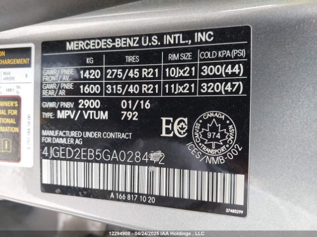 4JGED2EB5GA028442 2016 MERCEDES-BENZ