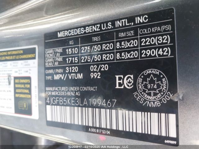 4JGFB5KE3LA199467 2020 MERCEDES-BENZ