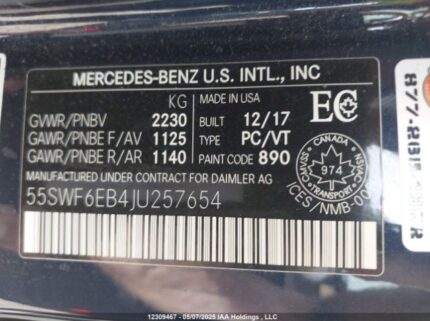55SWF6EB4JU257654 2018 MERCEDES-BENZ