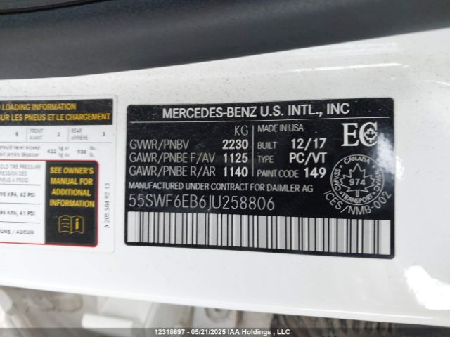 55SWF6EB6JU258806 2018 MERCEDES-BENZ