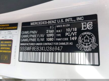 55SWF8EB3KU286947 2019 MERCEDES-BENZ