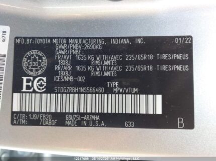 5TDGZRBH1NS566460 2022 TOYOTA