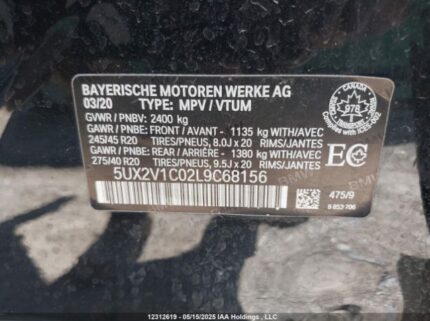 5UX2V1C02L9C68156 2020 BMW
