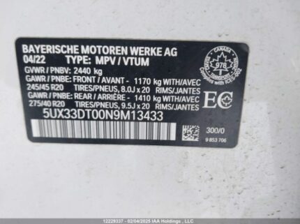 5UX33DT00N9M13433 2022 BMW