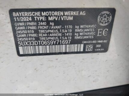 5UX33DT06S9Y71697 2025 BMW