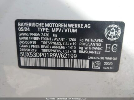5UX53DP01R9W62199 2024 BMW