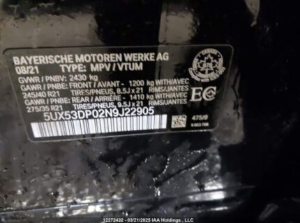 5UX53DP02N9J22905 2022 BMW