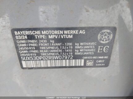 5UX53DP02R9W07972 2024 BMW