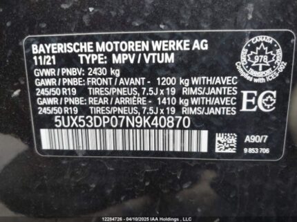 5UX53DP07N9K40870 2022 BMW