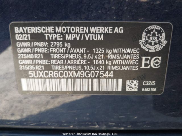 5UXCR6C0XM9G07544 2021 BMW