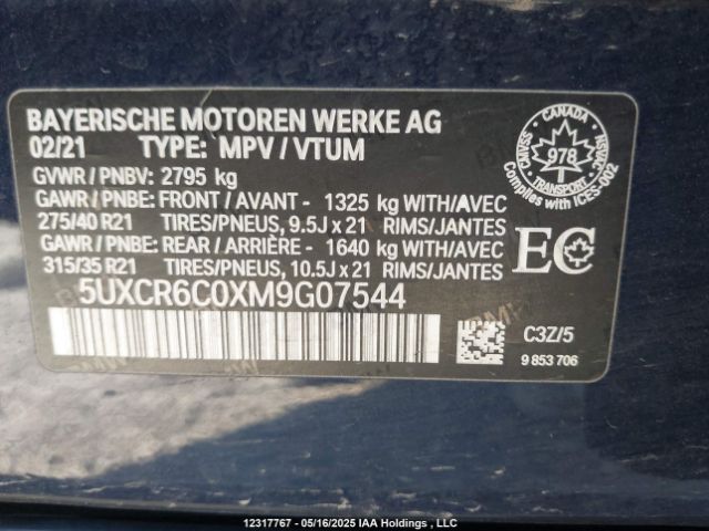 5UXCR6C0XM9G07544 2021 BMW