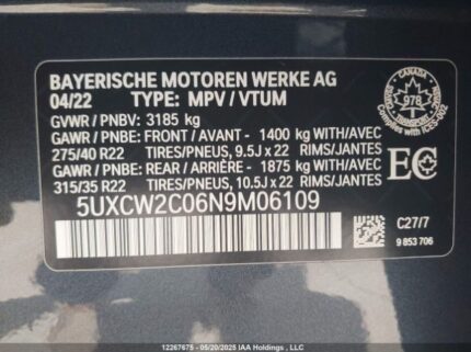 5UXCW2C06N9M06109 2022 BMW
