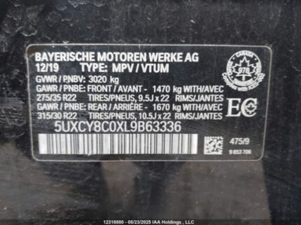 5UXCY8C0XL9B63336 2020 BMW